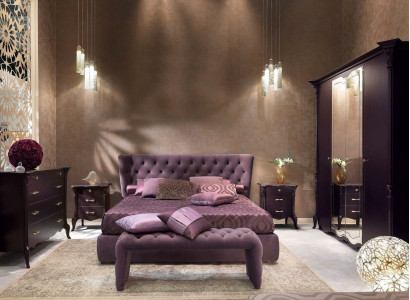 Schlafzimmer Set Garnitur Bett 2x Nachttische Hocker 3tlg. Chesterfield Komplett